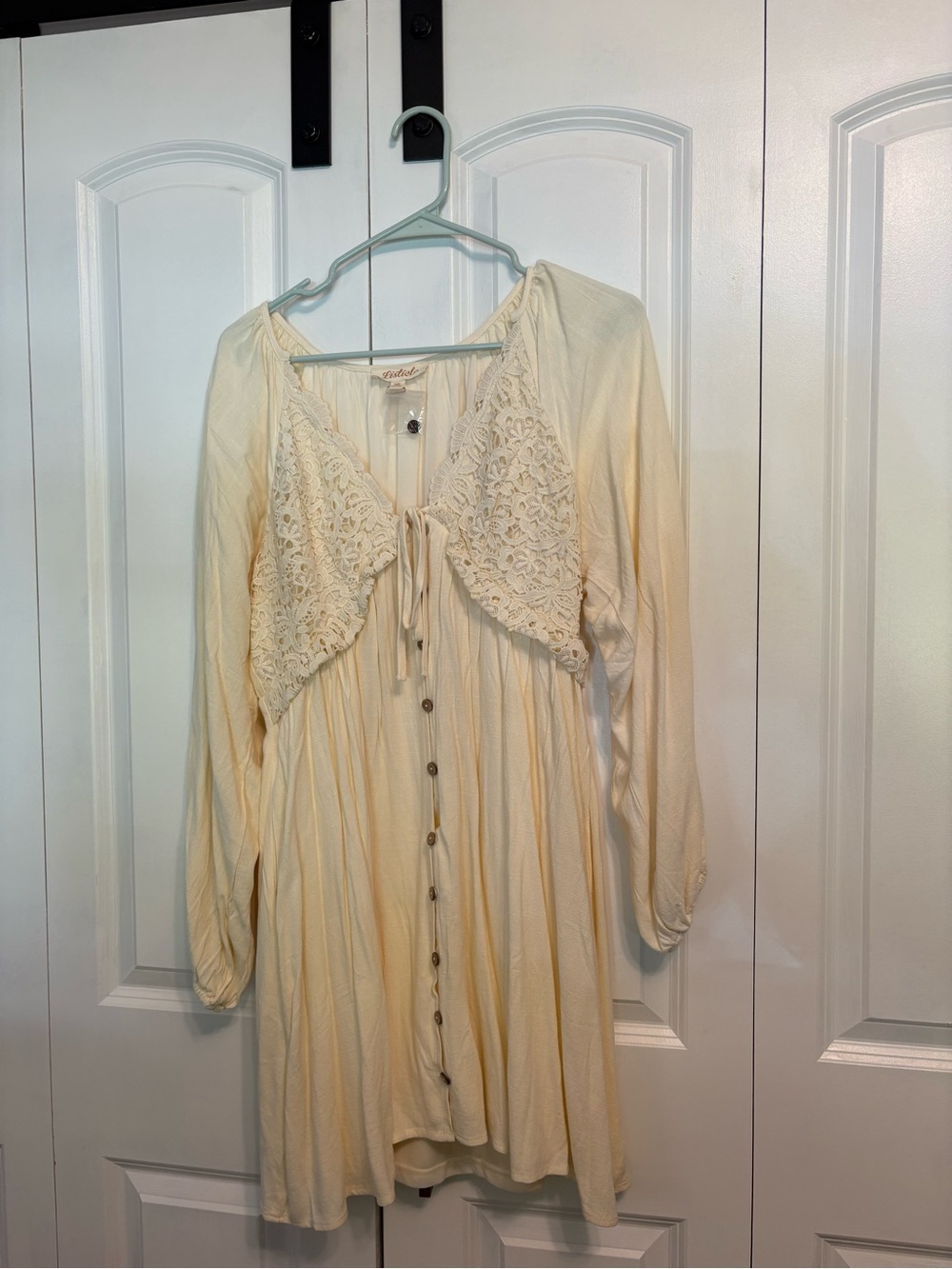 Pink Blush Maternity  Cream Lace-Trim Button Front Long Sleeve Dress